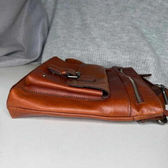 Wild West Leather Crossbody Bag Tan Buckle Flap Zip Pockets Adjustable Strap - Picture 11 of 16